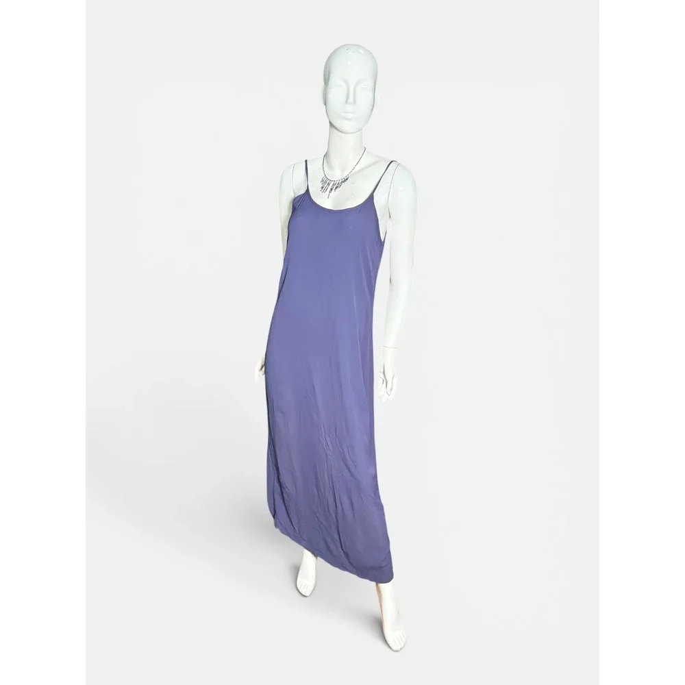Beth Schaeffer Y2K Purple Crinkle Slip Maxi Dress Spaghetti Strap Back Slit M - Picture 1 of 6
